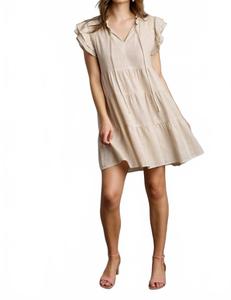 Льняное мини-платье трапеция в цвете овсянка Umgee, Oatmeal