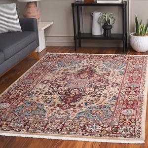 Ковер SAFAVIEH, 155 x 227 см, Kashan Collection, Ivory & Red, традиционный восточный дизайн, не линяет и прост в уходе, идеален для помещений с высокой проходимостью в гостиной, спальне (KSN305K)