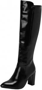 Женские высокие сапоги до колена с заостренным носком, с массивным каблуком, модные ботильоны для вечеринок, стиль для больших размеров Generic, Black