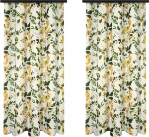 Шторы со сборками и тесьмой, 140х250 см, 2 шт. Готовые шторы с рисунком листьев, плотные шторы для гостиной. Voppi