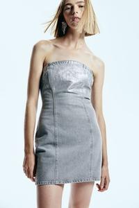 Мерцающее платье бандо из джинсовой ткани H&M, серый