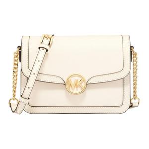 MICHAEL KORS Женская сумка среднего размера с клапаном и цепочкой из искусственной кожи верблюжьего и молочно-белого цветов, Milk White