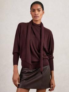 Топ Alexis с галстучным воротником из чистой шерсти Reiss, Burgundy