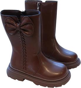 Детские ботильоны для девочек с боковой молнией, милым бантом, зимние снежные сапожки 2025 года, водонепроницаемые, с нескользящей подошвой, короткие, удобные, на массивной подошве, боевые ботинки Generic, #01 Brown