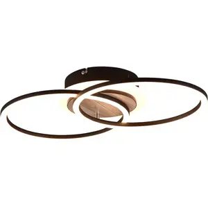 REALITY Светильник светодиодный потолочный GIRO, 25 Вт CCT 2700-6500K с регулировкой яркости, функция памяти Светодиодная панель 1 шт. смена цвета | Ночной свет, регулировка яркости: настенный выключатель + пульт, Reality Leuchten, коричневый/черный