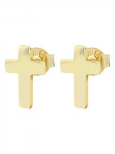 Adeliás Женские серьги - серьги-гвоздики в виде креста из серебра 925 пробы с золотым покрытием