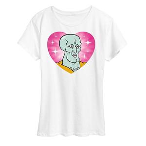 Футболка с принтом Handsome Squidward в виде сердца из SpongeBob SquarePants Nickelodeon, White