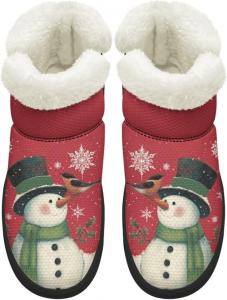 Зимние ботинки KEIAHUAN для женщин, уличная обувь для ходьбы босиком, теплые снежные сапожки с пушистым воротником, Christmas Snowman