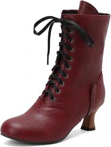 Женские короткие ботинки с шнуровкой и каблуком 5,5 см LYYSKY. Пожалуйста, смотрите таблицу размеров и описание товара. Размеры: US4-US17/EU34-EU50, Wine Red(Pu)