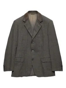 Однобортный пиджак с кожаным воротником Prada, серый