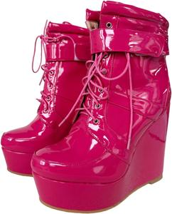 Женские сапожки на платформе и клиновидном каблуке Frankie Hsu, стильные розовые лакированные на высоком толстом каблуке, модные милые большие размеры US4-19, унисекс обувь для женщин и мужчин