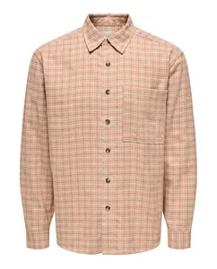 Мужская рубашка в клетку свободного кроя Only & Sons, бежевый