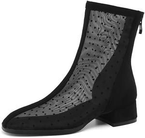 Женские ботильоны Elbslutt с сеткой, летние, на низком массивном каблуке, дышащие, закрытый носок, массивный каблук, сетчатые ботильоны с молнией, Black