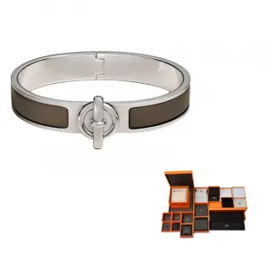 HERMES Эмалевый палладиевый браслет мужской темно-коричневый Umber