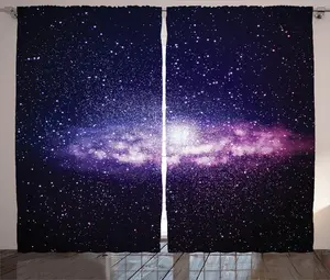 Штора ABAKUHAUS Galaxy Rustic, Туманность, облако, Млечный путь, универсальная ленточная штора для гостиной с петлями и крючками, 280 x 245 см, цвет: фиолетовый, темно-синий Abakuhaus