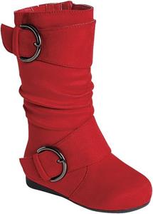 Сапоги женские Forever Link Klein-70 с закрытым круглым носком, пряжкой, плоским каблуком и средней голенью, Red