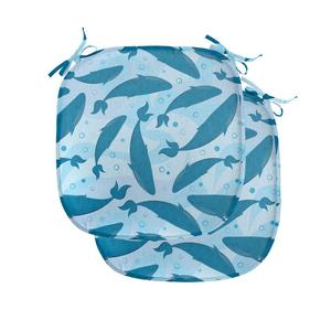 Подушки на обеденный стул ABAKUHAUS Whale, большие синие водные животные, декоративная водонепроницаемая подушка с ремнями для кухонных сидений, 40 см x 40 см — упаковка из 2 шт., светло-голубой, синий