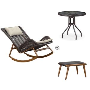 Садовое кресло-качалка из искусственного ротанга с пуфом и столиком (Комплект мебели для отдыха)
