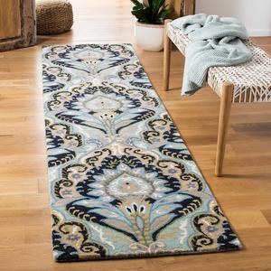 Ковер SAFAVIEH, 77 x 122 см, Wyndham Collection, Blue & Multi, ручной работы из современной шерсти, идеально подходит для помещений с высокой проходимостью: прихожая, гостиная, спальня (WYD374A)