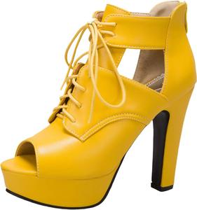 Женские ботильоны на высоком каблуке с платформой, с открытым носком, сандалии, женские кружевные ботинки до щиколотки, модные женские дышащие гладиаторские ботильоны, свадебная обувь для невесты, удобные короткие ботинки на каблуке Generic, Light Yellow