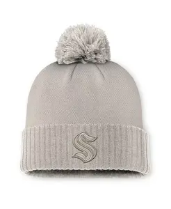 Женская вязаная шапка с помпоном и отворотом Seattle Kraken Authentic Pro Road, цвет: бежевый Fanatics