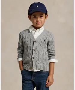 (Для мальчиков 2-7 лет) Хлопковый кардиган с V-образным вырезом и косами Polo Ralph Lauren, цвет 020 Gray
