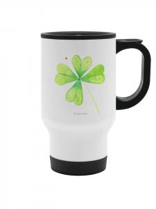 Mr. & Mrs. Panda Белая термокружка с рисунком в виде цветов и клевера, без надписи