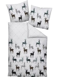 Постельное белье из тонкого фланели в зелено-натуральном цвете Janine, 135x200 см (80x80 см)