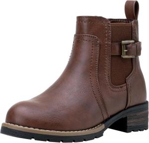 Женские короткие ботильоны Jeossy Damen 9006 Chelsea с низким каблуком и застежкой-молнией, Buckle Boots-9006-Whisky