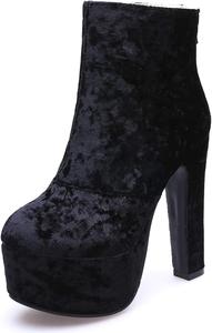 Женская мода LYYSKY Супервысокие босоножки на платформе, замшевые ботильоны с круглым носком и задней молнией, Black