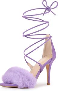 Женские сандалии Allegra K с застежкой на шнуровке, каблук-стилет и искусственный мех, Purple