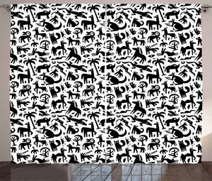 ABAKUHAUS Черно-белая штора в деревенском стиле, Кенгуру Снейк, универсальные ленточные шторы для гостиной с петлями и крючками, 280 х 245 см, черно-белый Abakuhaus