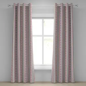 Полосатая штора на люверсах ABAKUHAUS, нежные тона с античными этническими элементами, цветочный узор в архаичном американском стиле, декоративные двухпанельные шторы, 280 см x 245 см, бледно-розово-лиловый цвет