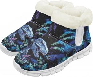 Детские зимние сапоги для девочек, водонепроницаемые, противоскользящие, для холодной погоды, с искусственным мехом, походные ботинки Goronwyfloyd, Dinosaur