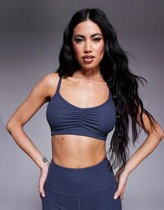 4505 Мягкий на ощупь спортивный бюстгальтер с легкой поддержкой и регулируемыми бретелями, цвет сине-серый