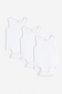 Три пары хлопковых боди H&M, белый