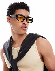 Солнцезащитные очки ONLY & SONS прямоугольной формы с желтыми линзами черного цвета