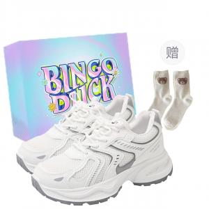 BINGO DUCK Амортизирующие нескользящие утолщенные легкие дышащие низкие кроссовки для женщин белые с эксклюзивной коробкой и носками в подарок, цвет White+Exclusive Shoe Box+Gift Socks