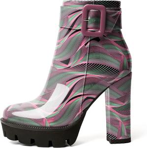 Женские ботильоны на платформе Esvowido, с круглым носком, грубой подошвой, пряжкой, массивным каблуком, молнией сбоку и мехом, зимние короткие ботинки, Wave