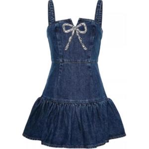 Джинсовое мини-платье с бантом Self-portrait, синее