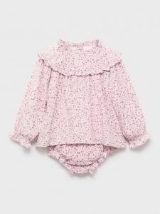 Детское платье Baby Vega с длинными рукавами из хлопковой смеси с цветочным принтом Mango, Pink