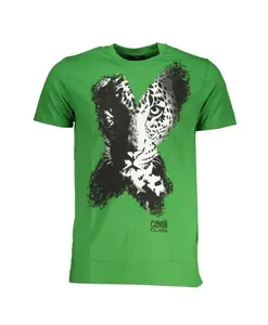 Зеленая хлопковая футболка с принтом и логотипом Cavalli Class, зеленый