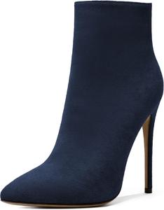 Женские ботильоны SAMMITOP на высоком каблуке-стойке, с боковой молнией, модные ботильоны, зимние туфли 4,5'', Navy