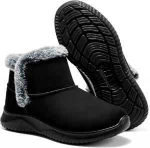 Зимние сапоги для женщин: замшевые утепленные ботильоны на низком каблуке, противоскользящие, теплые, удобные, водоотталкивающие для улицы Zorfe, Black