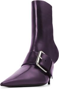 Женские стильные ботильоны FOWT с заостренным носком, ремешком и пряжкой, на щиколотку, с боковой молнией, тонкий высокий каблук, удобные для повседневной ходьбы, размеры US 4-16, Purple