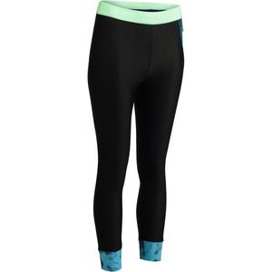 Женские леггинсы для кардио-фитнеса 500 7/8 - черные/тропические детали Domyos