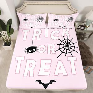 Erosebridal Комплект постельного белья Happy Halloween с паутиной, летучими мышами и привидениями в мультяшном стиле, Black Pink