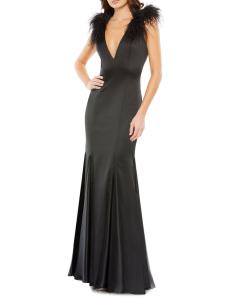 Платье силуэта русалка с отделкой из страусиных перьев Mac Duggal, черный