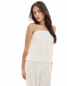 Топ с текстурированной плиссировкой и двумя бретельками в цвете «березовый крем» Vero Moda