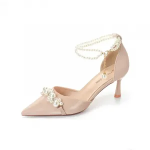 QITUMAUL Тонкие каблуки на шпильке для женщин - нюд, цвет Nude[Heel Height 6.5cm]